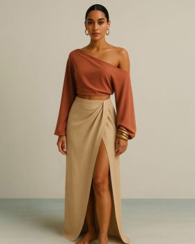 Autumn and winter shoulder skirt 2pcs set for women