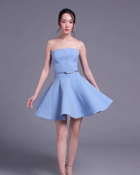 Pinched waist blue formal dress niche elegant T-back