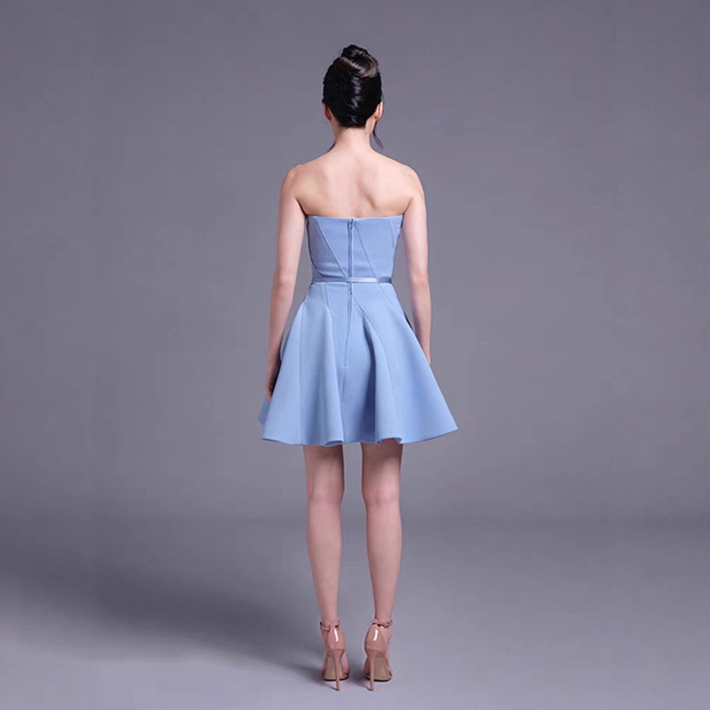 Pinched waist blue formal dress niche elegant T-back
