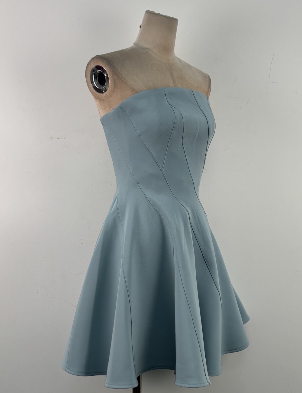 Pinched waist blue formal dress niche elegant T-back