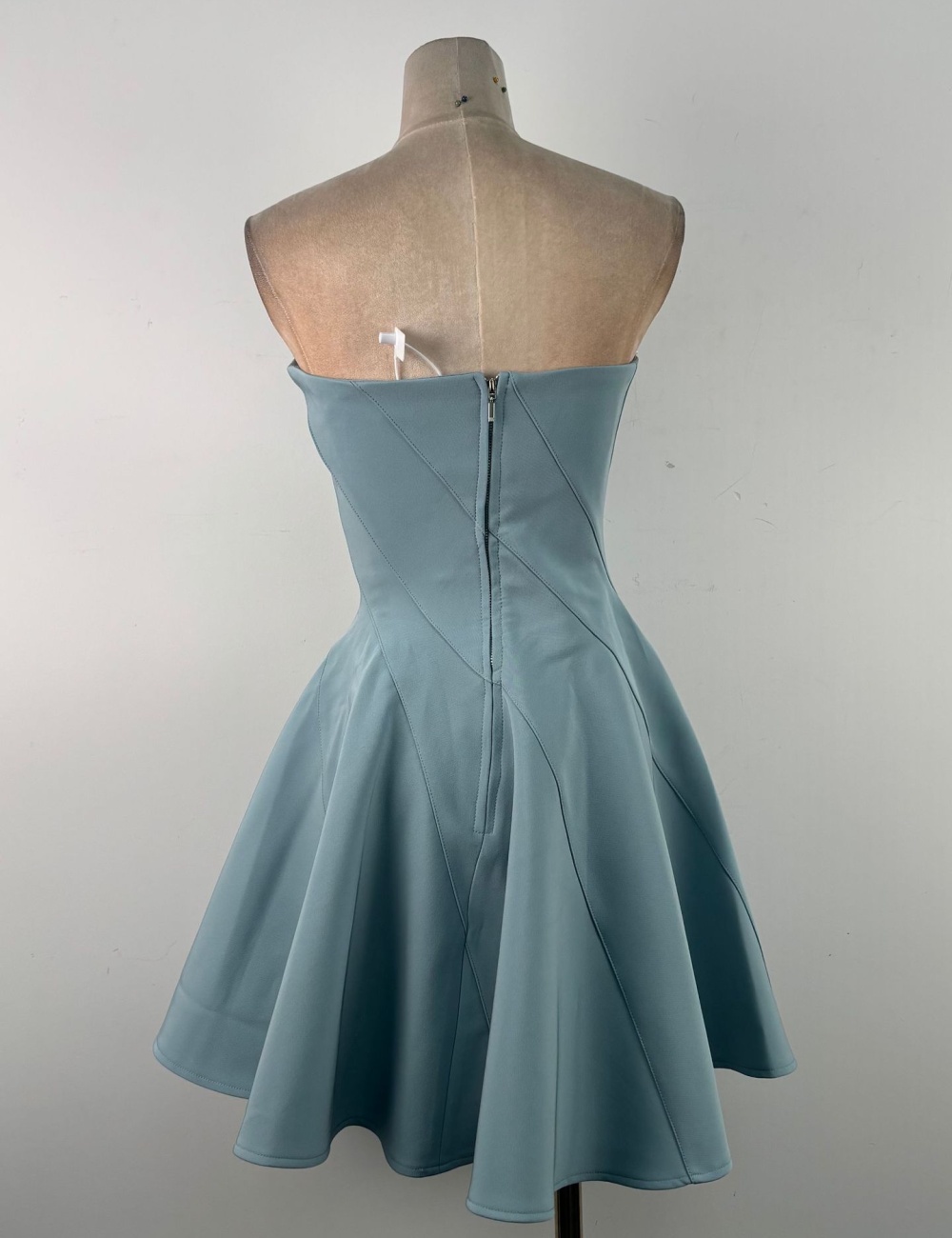 Pinched waist blue formal dress niche elegant T-back