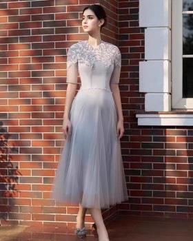 Embroidery pinched waist long dress temperament niche dress