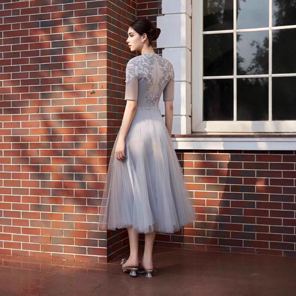 Embroidery pinched waist long dress temperament niche dress