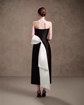 Mixed colors temperament dress pinched waist formal dress