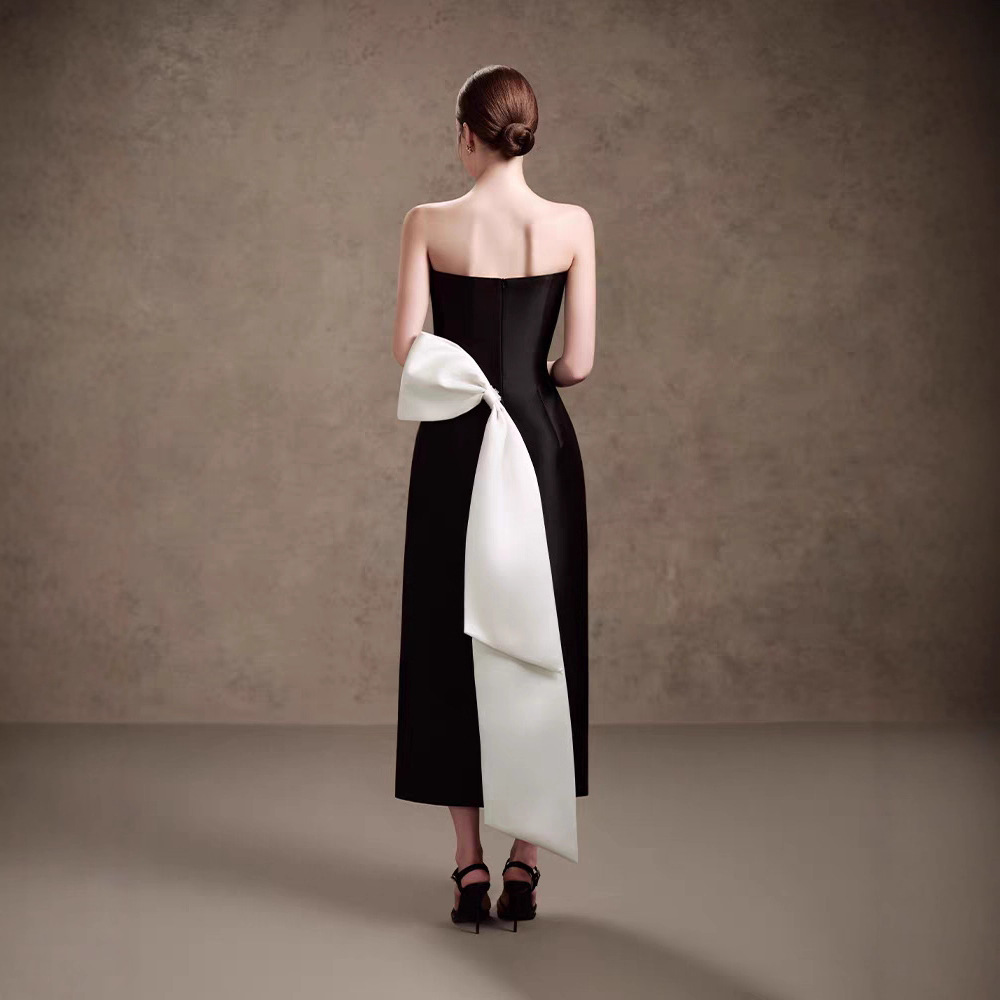 Mixed colors temperament dress pinched waist formal dress