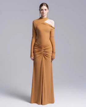 Fold elasticity dress niche temperament long dress