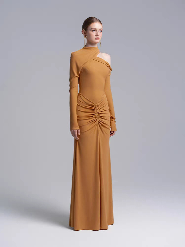 Fold elasticity dress niche temperament long dress