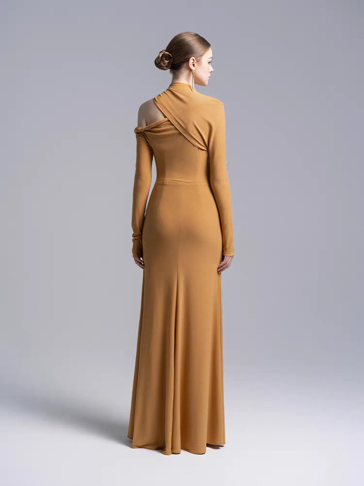 Fold elasticity dress niche temperament long dress