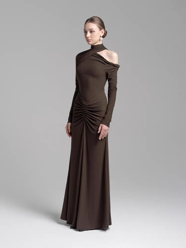 Fold elasticity dress niche temperament long dress