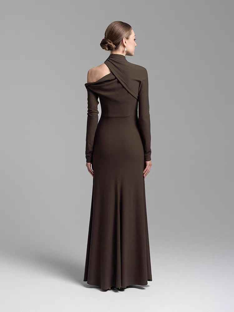 Fold elasticity dress niche temperament long dress