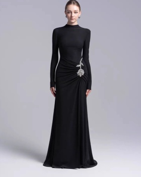 Temperament fold slim dress niche flowers long dress