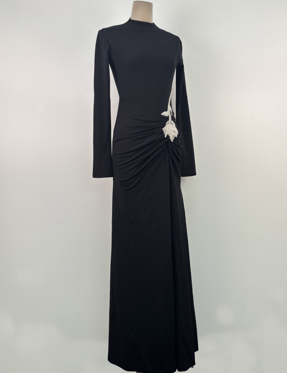 Temperament fold slim dress niche flowers long dress