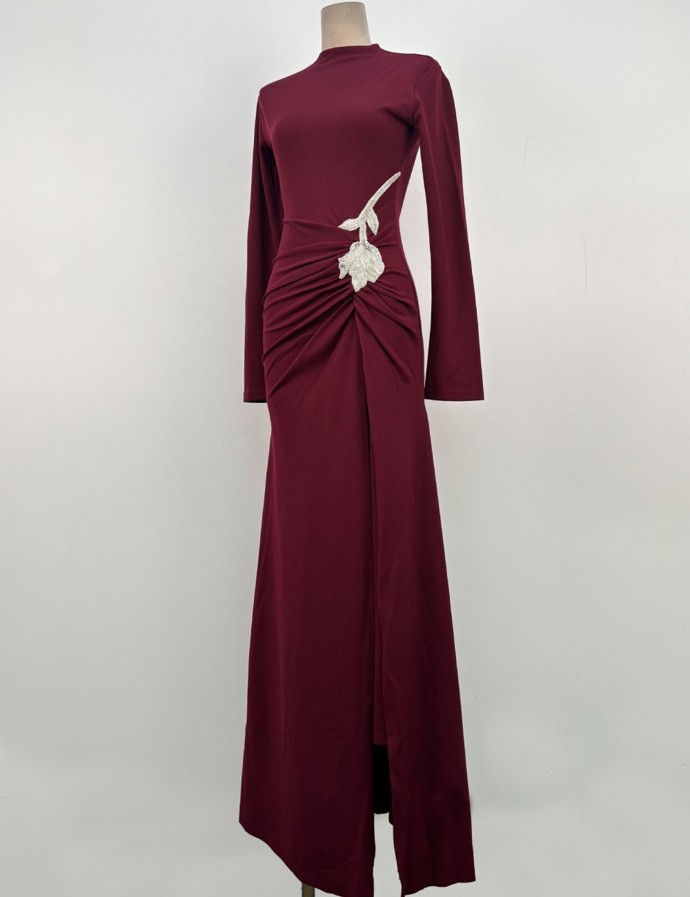 Temperament fold slim dress niche flowers long dress