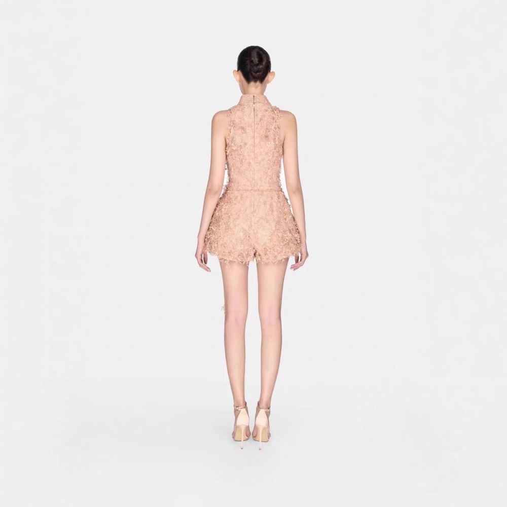 V-neck niche lace shorts slim temperament sleeveless jumpsuit