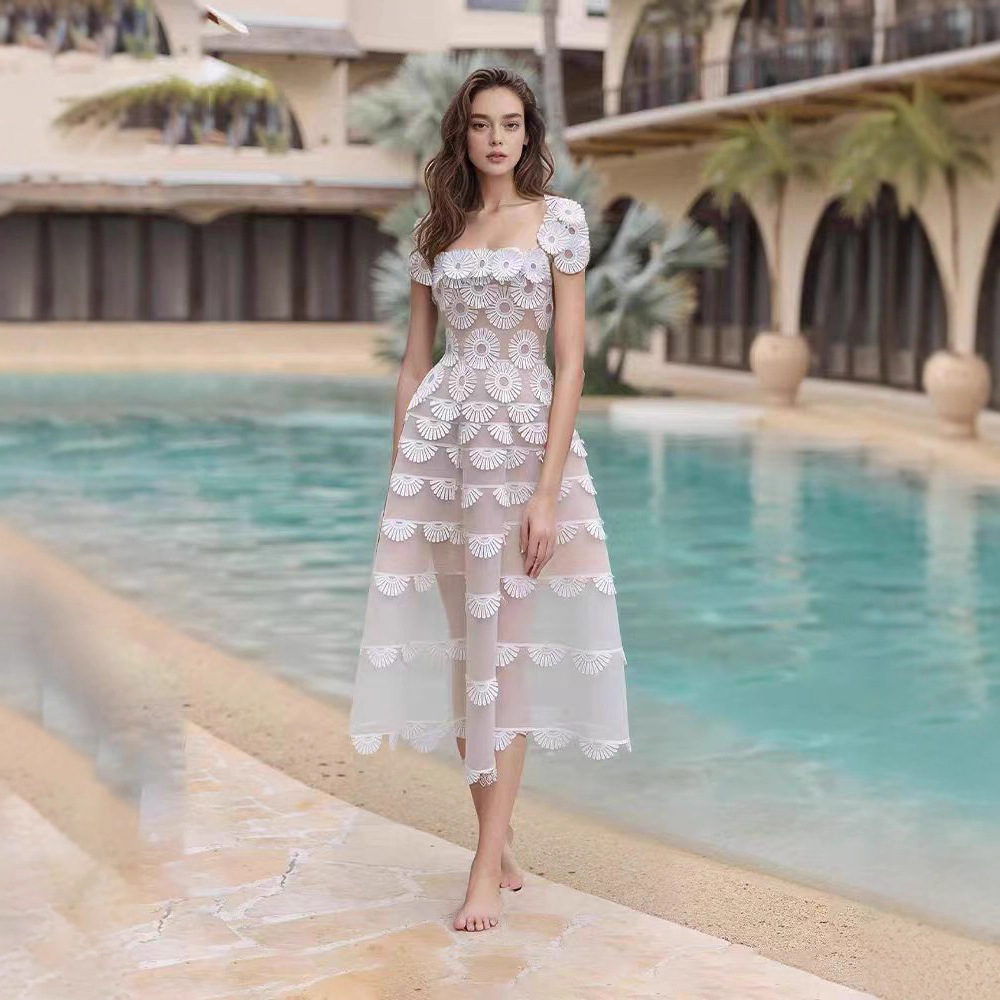 Stereoscopic temperament long dress chiffon dress