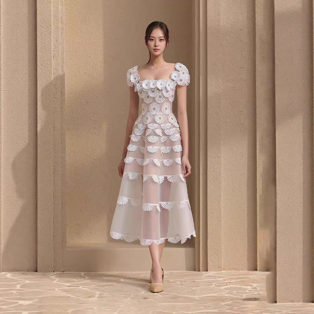 Stereoscopic temperament long dress chiffon dress