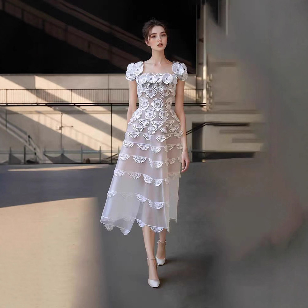 Stereoscopic temperament long dress chiffon dress