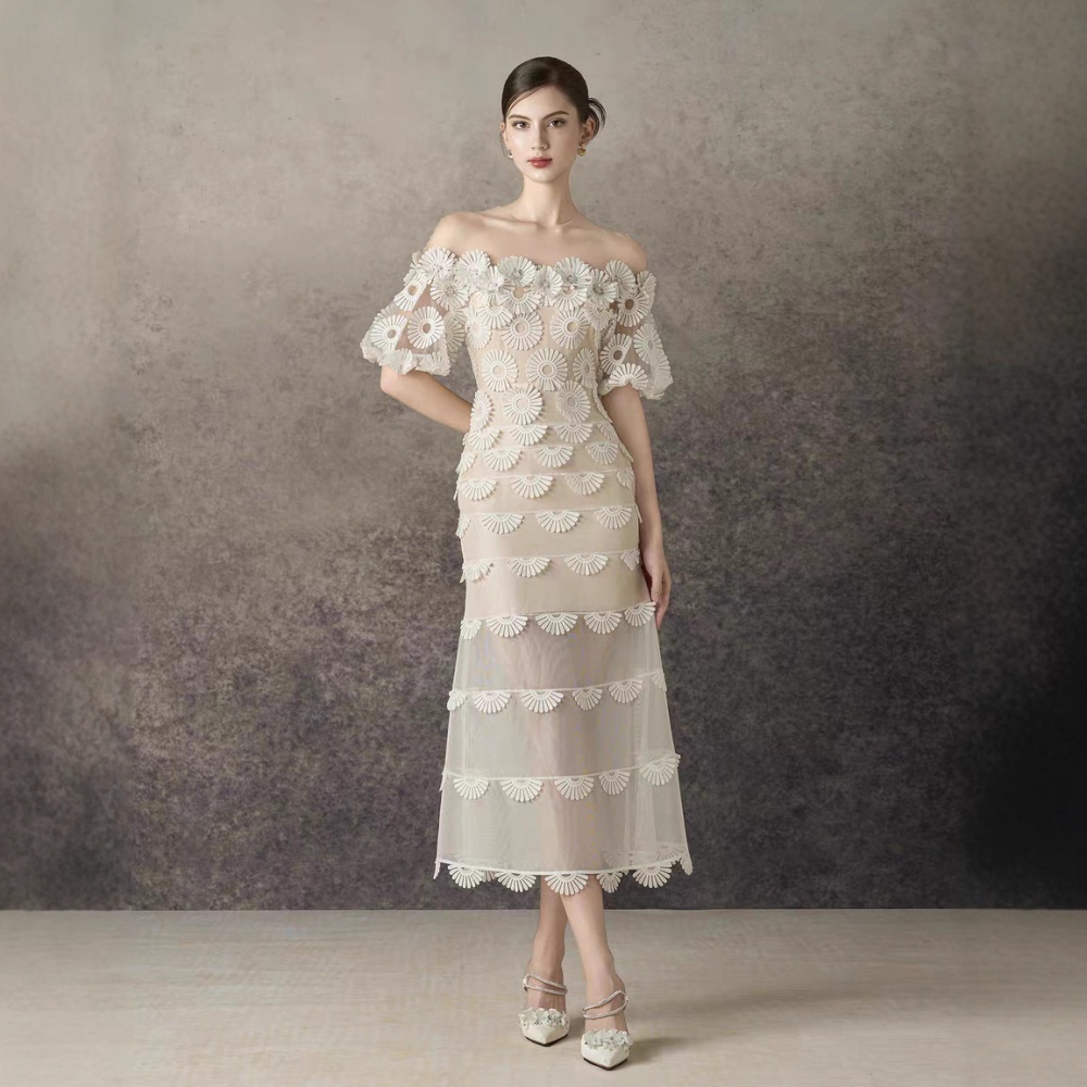 Elegant stereoscopic long dress pinched waist niche dress