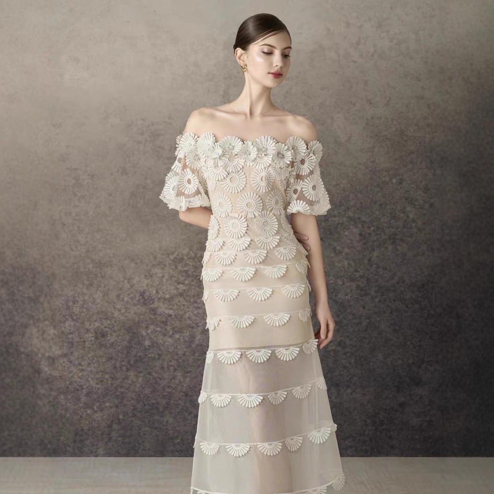 Elegant stereoscopic long dress pinched waist niche dress