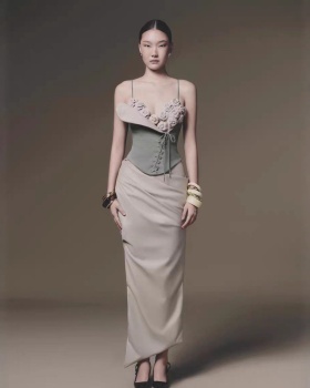Niche bandage tops ladies long skirt 2pcs set