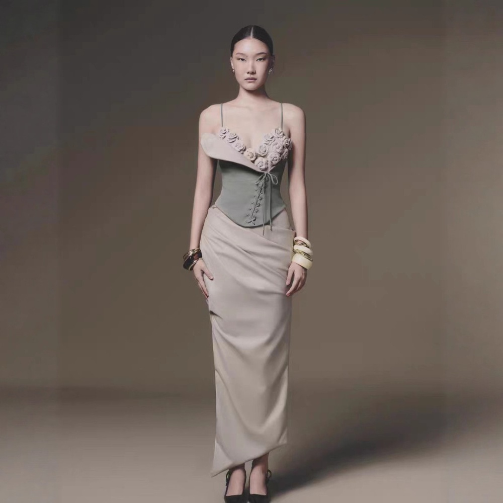 Niche bandage tops ladies long skirt 2pcs set