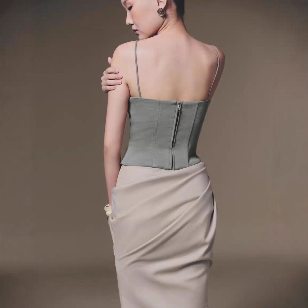 Niche bandage tops ladies long skirt 2pcs set