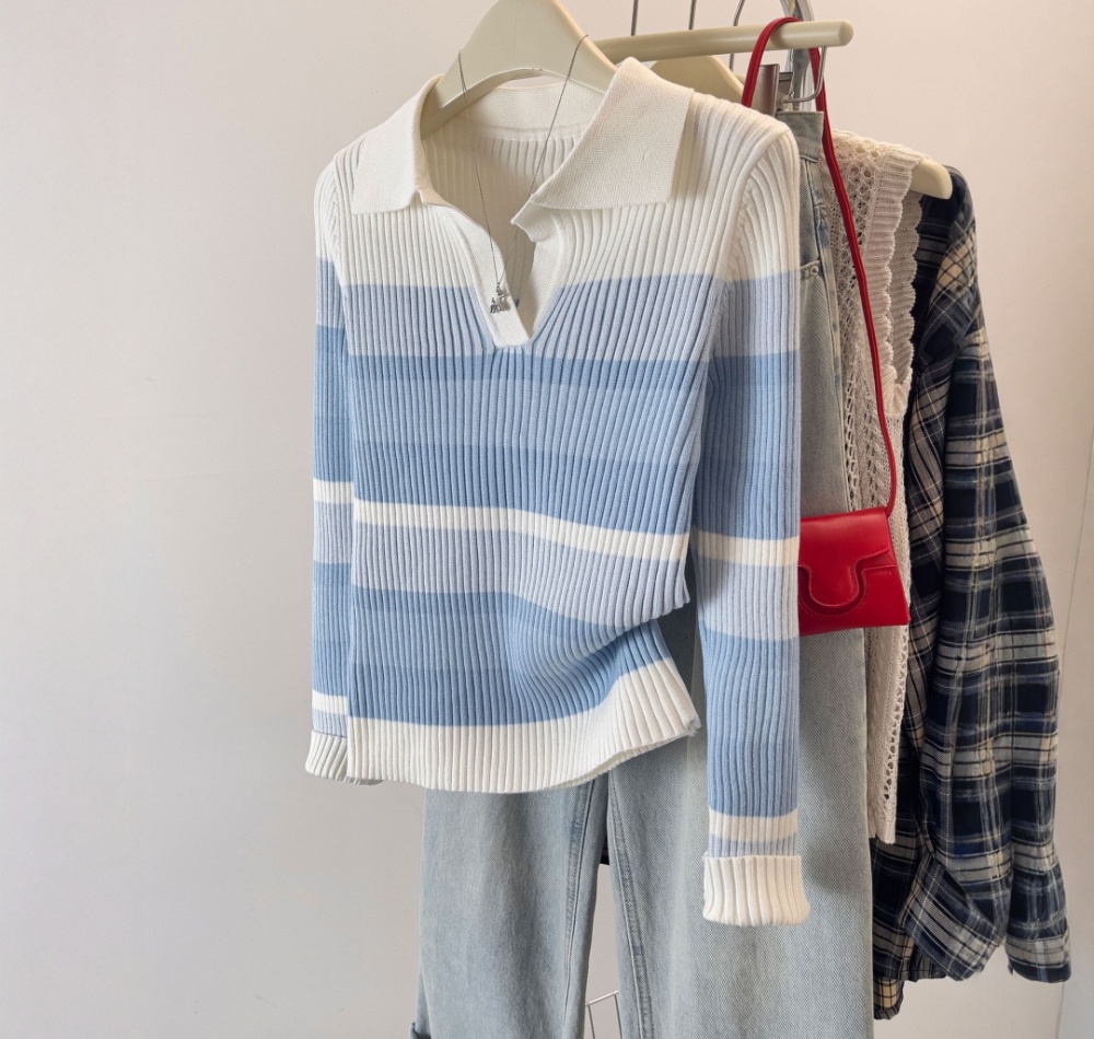 Temperament slim bottoming shirt stripe sweater