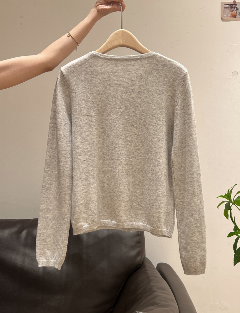Retro autumn and winter stripe tops small round neck sweater