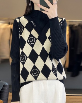 Quilted pattern Pseudo-two thick sweater for women