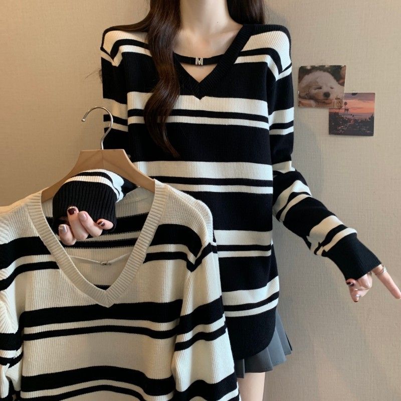 Bottoming V-neck tops long sleeve halter sweater