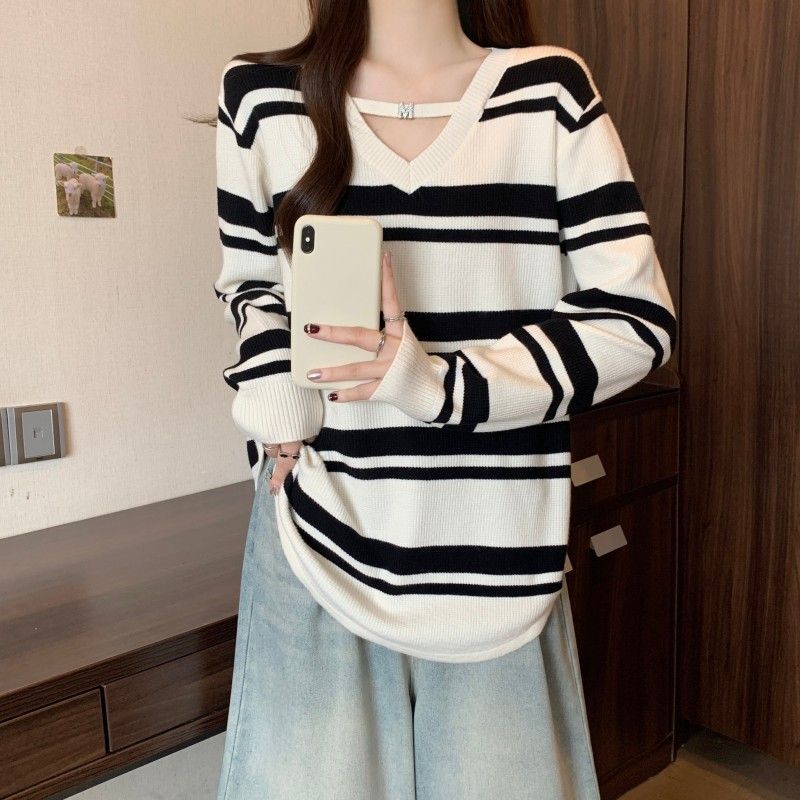 Bottoming V-neck tops long sleeve halter sweater