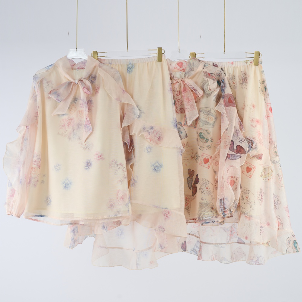 Asymmetry elegant style tops autumn skirt a set