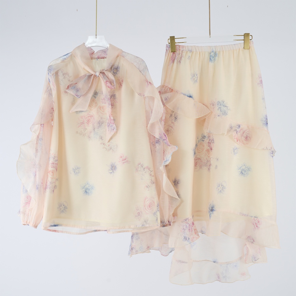 Asymmetry elegant style tops autumn skirt a set