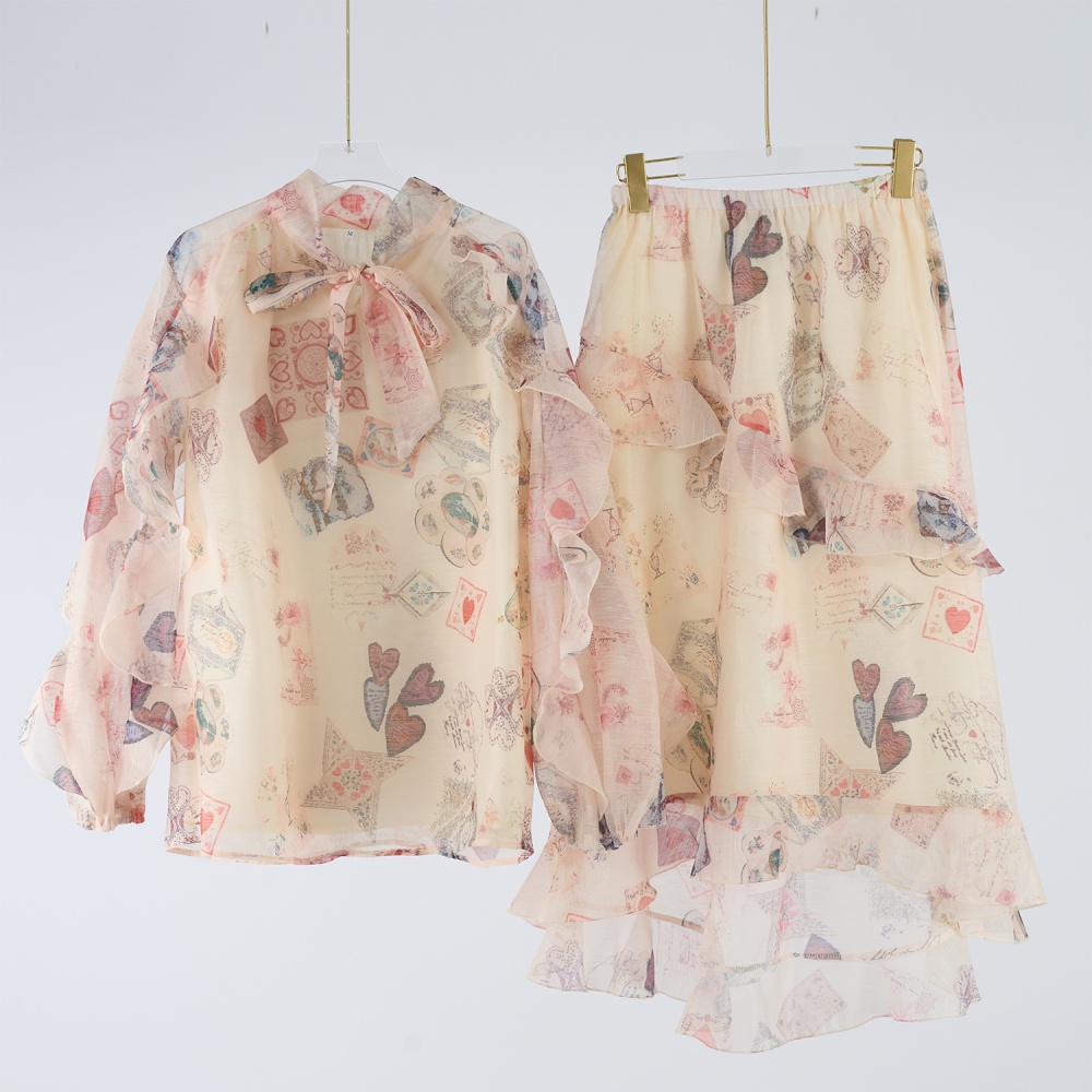 Asymmetry elegant style tops autumn skirt a set