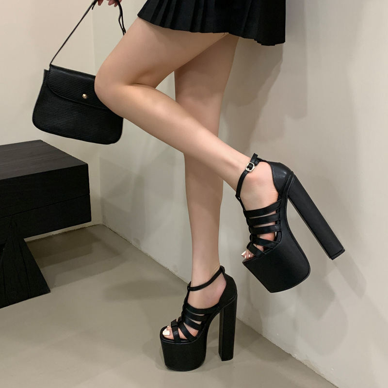 European style thick high-heeled shoes stage sandals for women