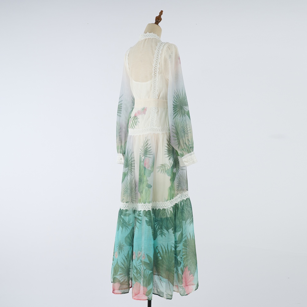 European style dress printing long dress