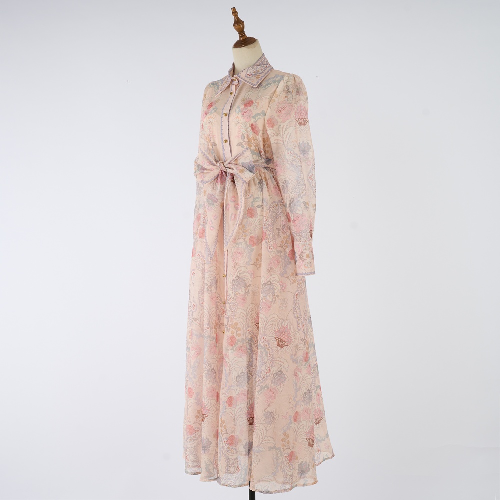 Long printing long dress breasted dress