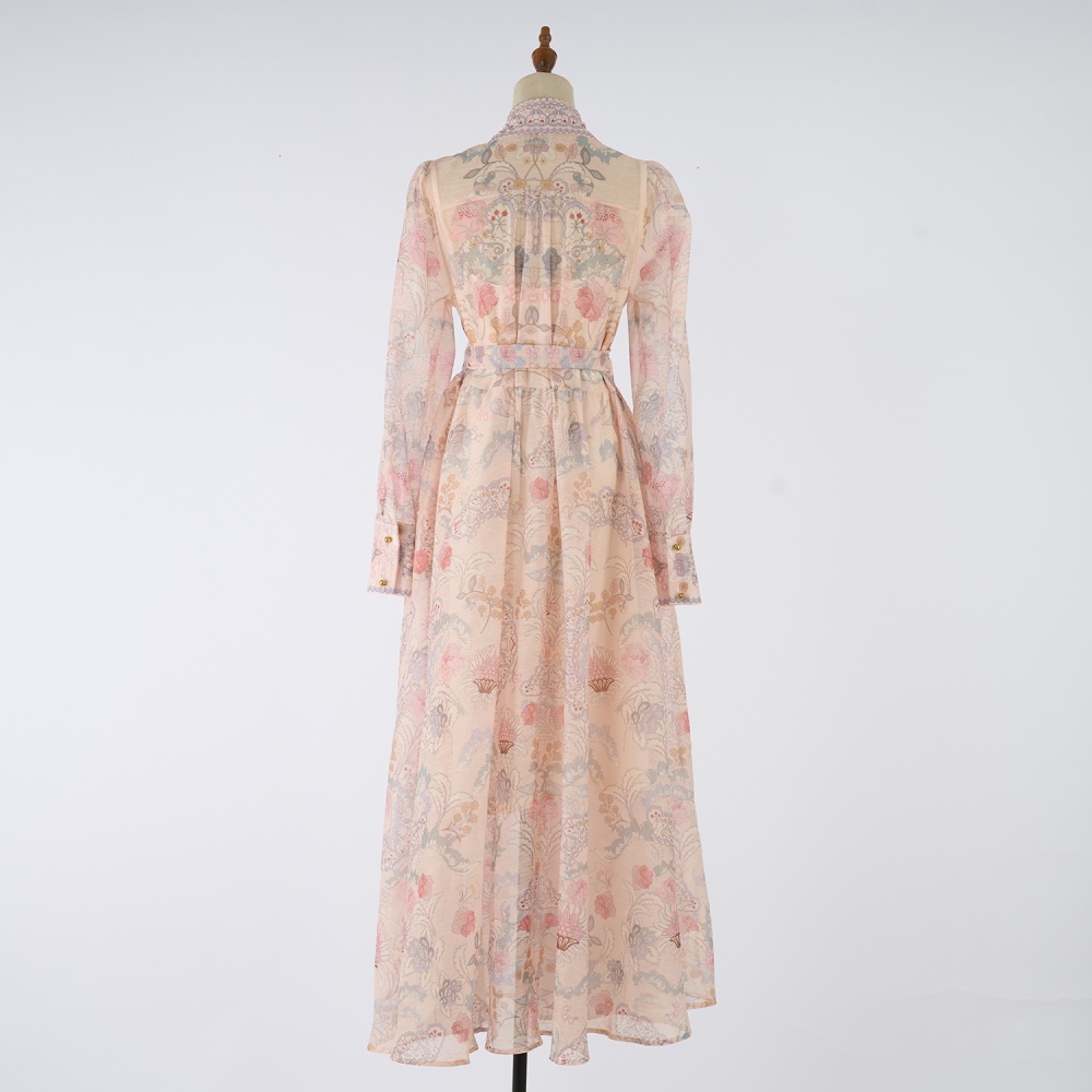 Long printing long dress breasted dress