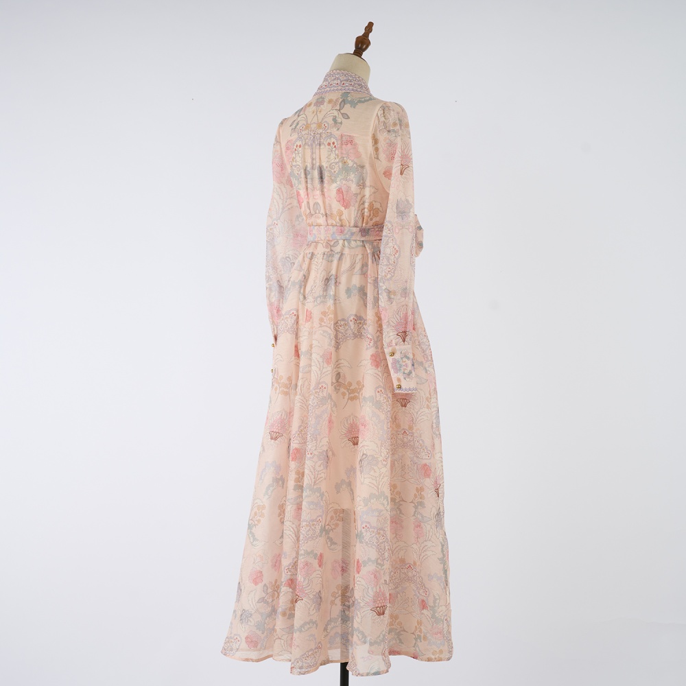 Long printing long dress breasted dress