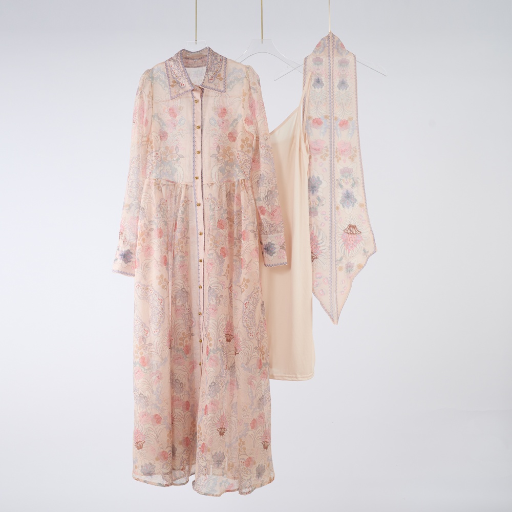 Long printing long dress breasted dress