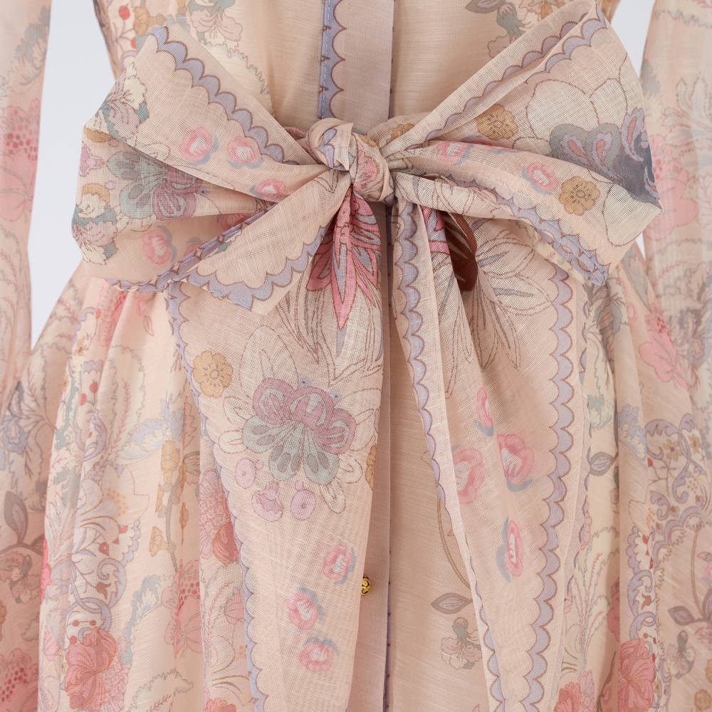 Long printing long dress breasted dress