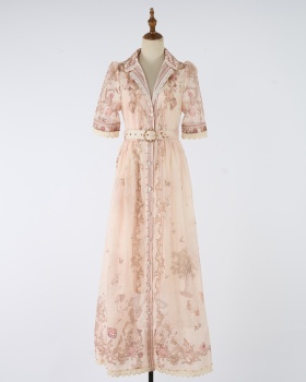 Cstand collar single-breasted temperament map elegant long dress