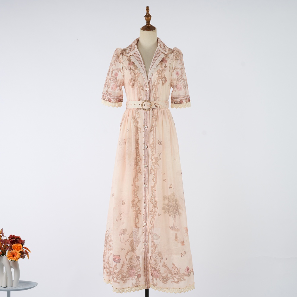Cstand collar single-breasted temperament map elegant long dress