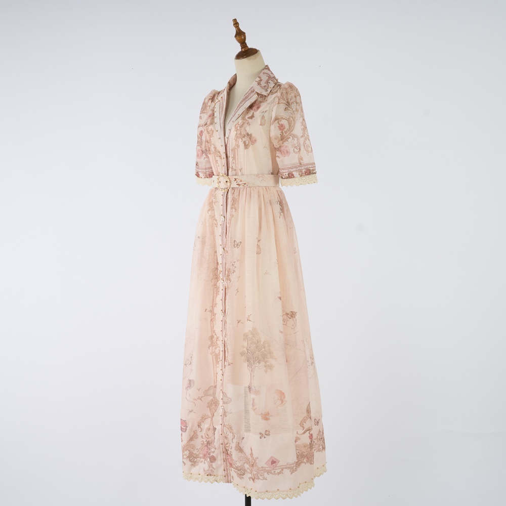 Cstand collar single-breasted temperament map elegant long dress