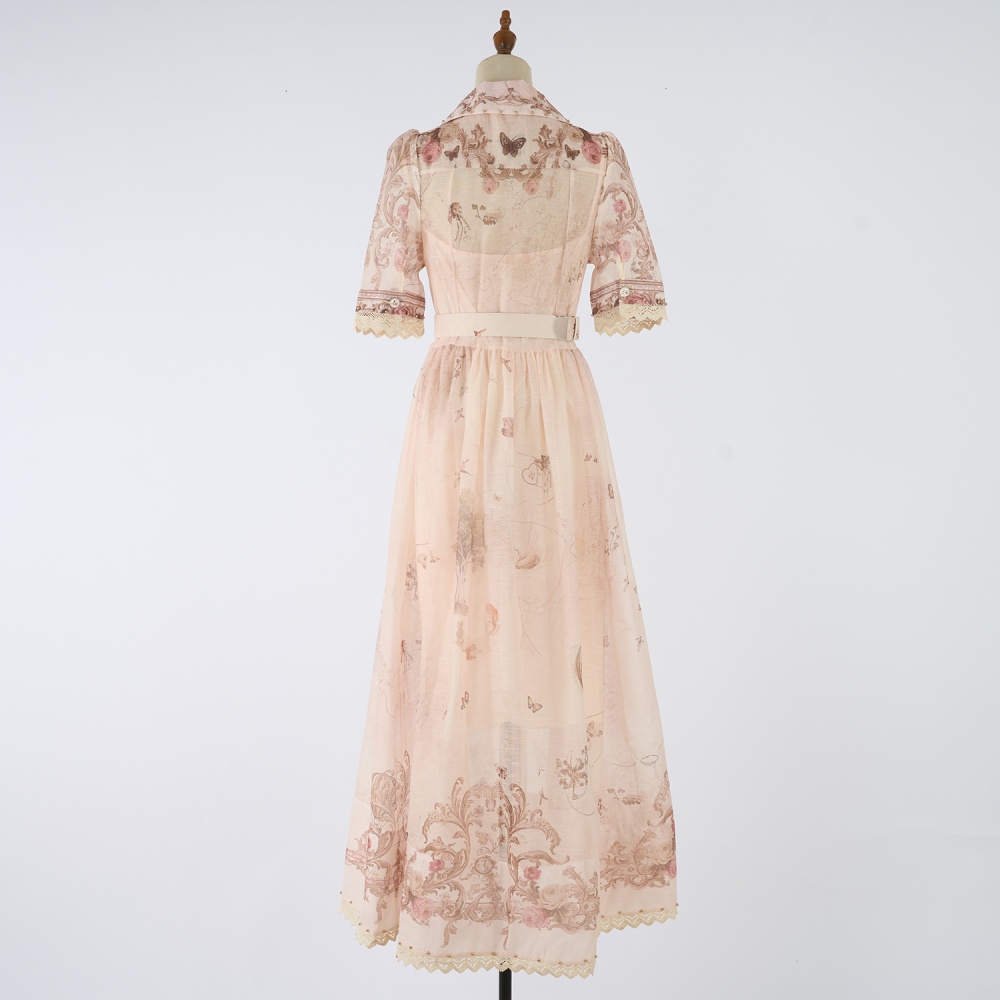 Cstand collar single-breasted temperament map elegant long dress
