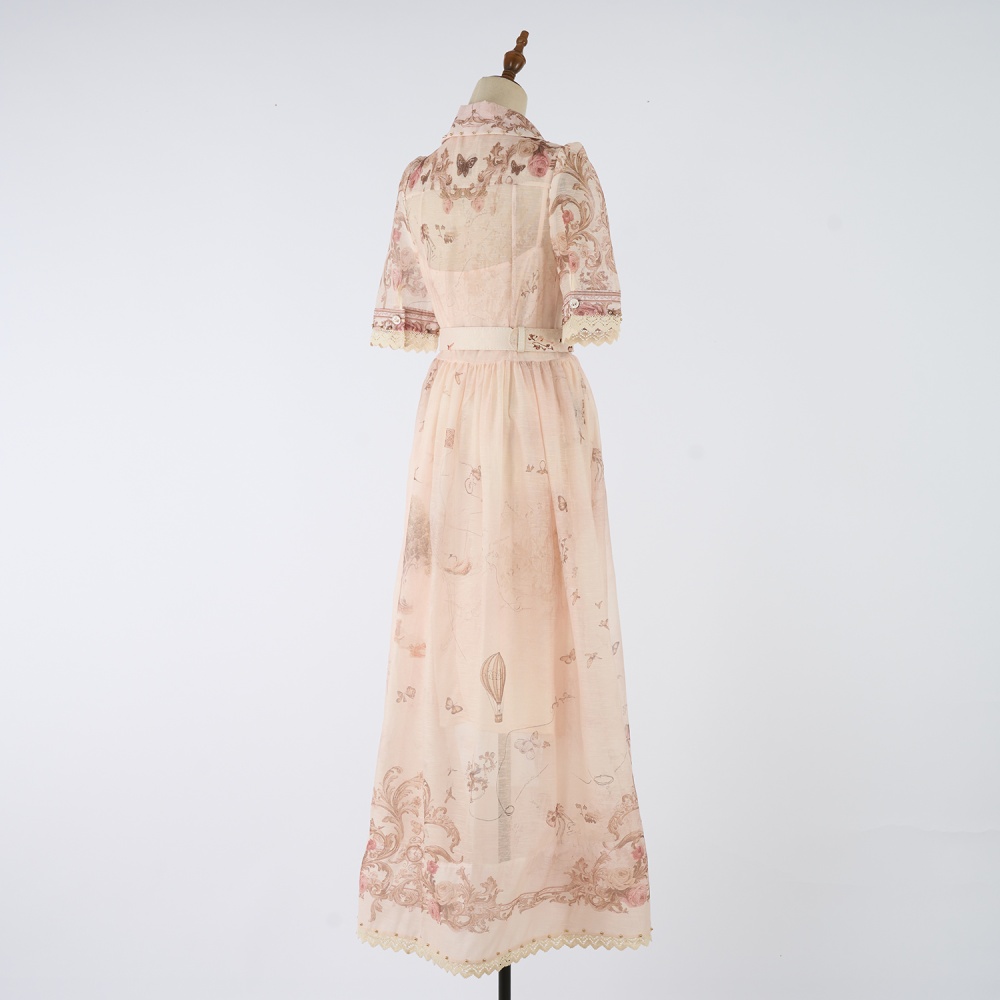 Cstand collar single-breasted temperament map elegant long dress