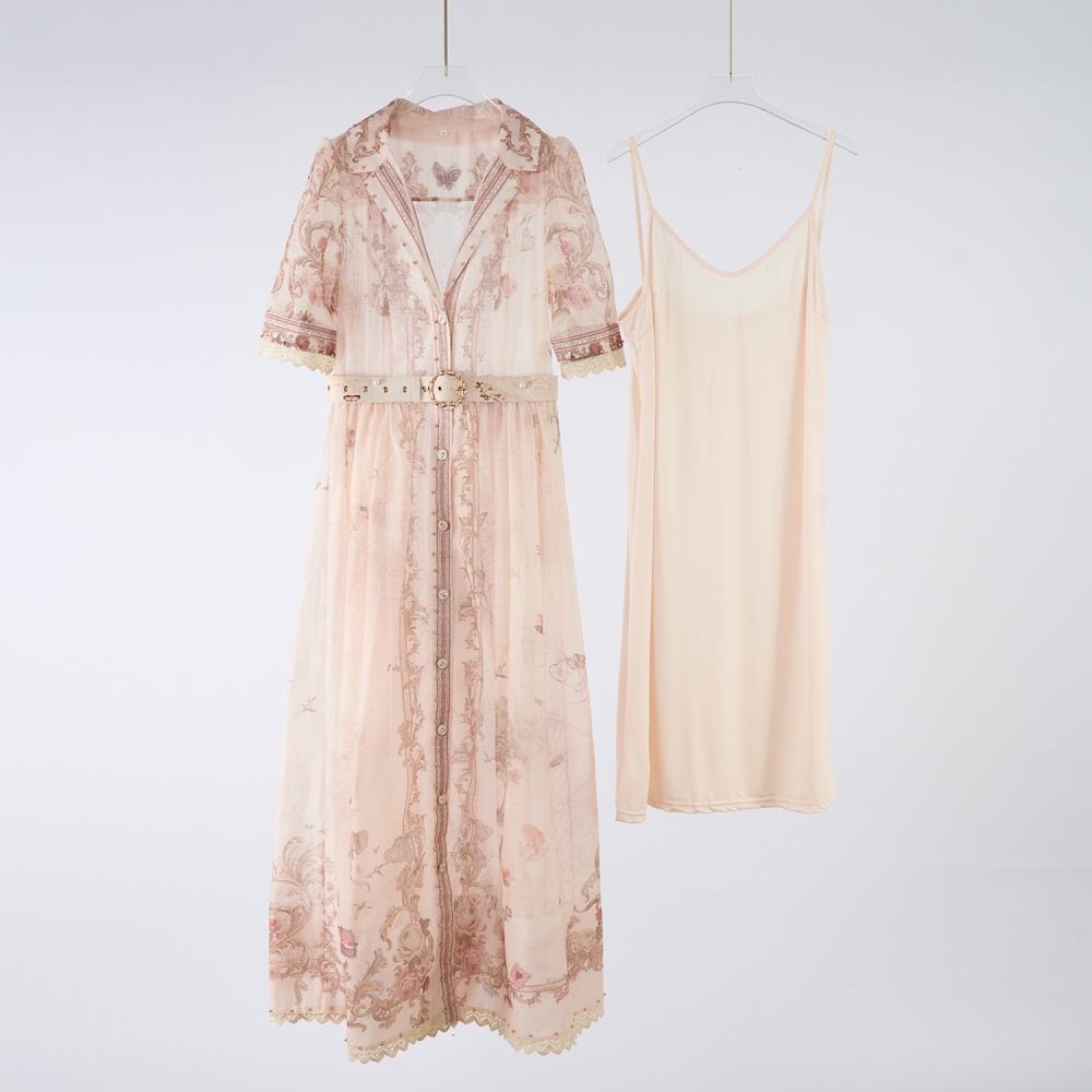 Cstand collar single-breasted temperament map elegant long dress