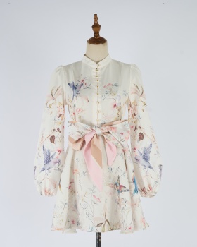 Long sleeve short autumn shirt colors pinched waist dress