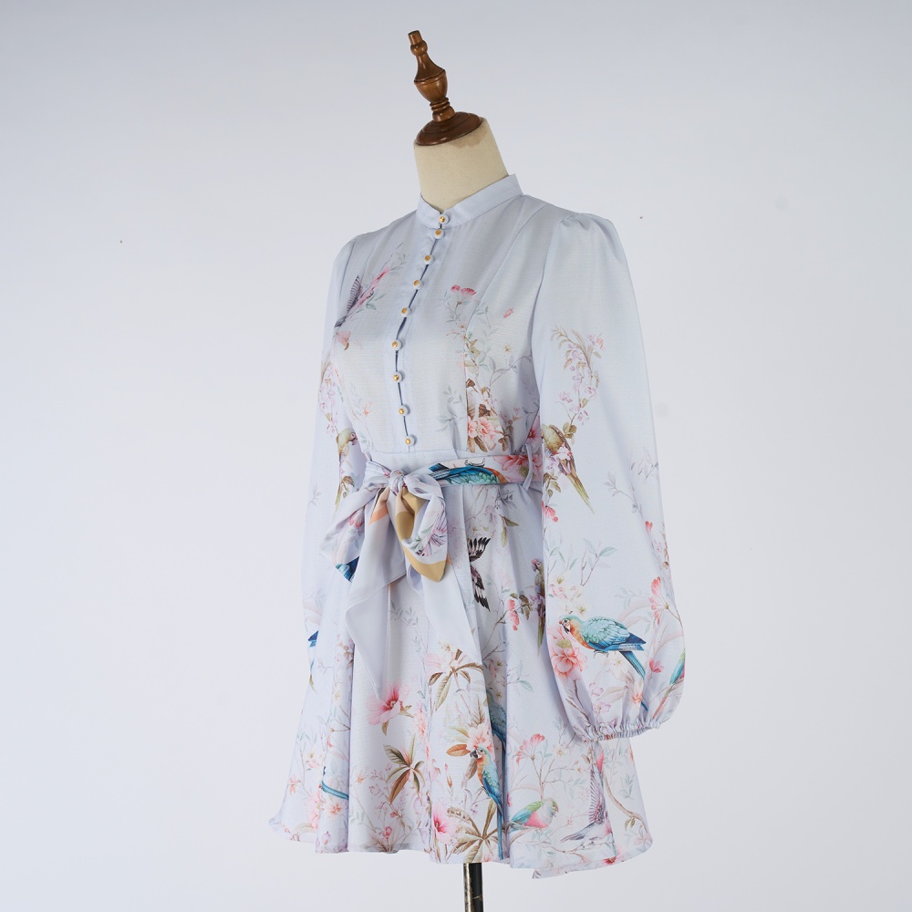 Long sleeve short autumn shirt colors pinched waist dress