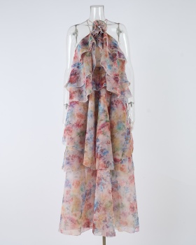 Printing summer long dress seaside dress for women